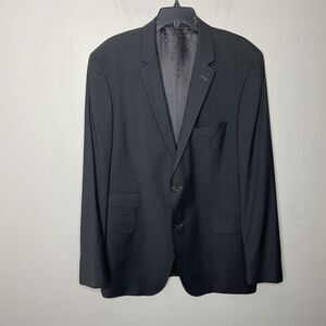 HUGO BOSS Suit Jacket Men 44R Super 100 Virgin Wool Charcoal Gray Pinstripe